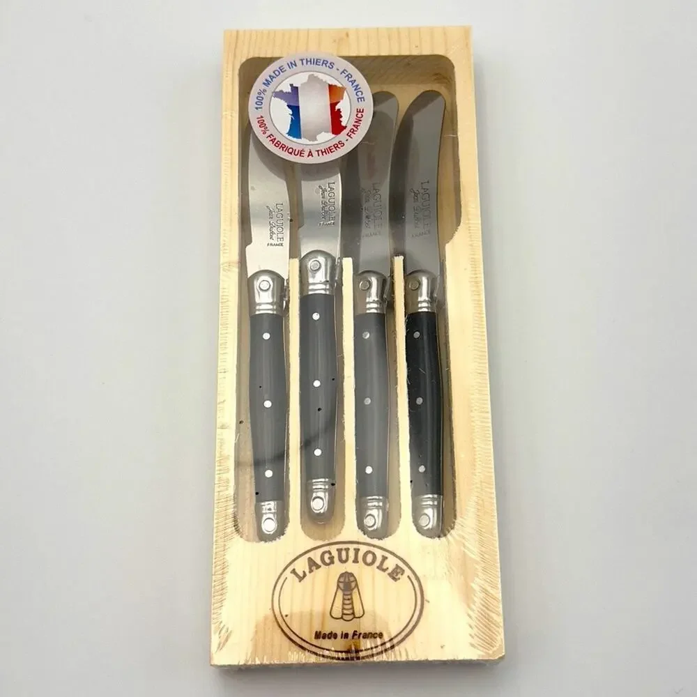New - Laguiole Four Cheese & Appetizers Knives Black Handles Wooden Case Sealed - Picture 1 of 4